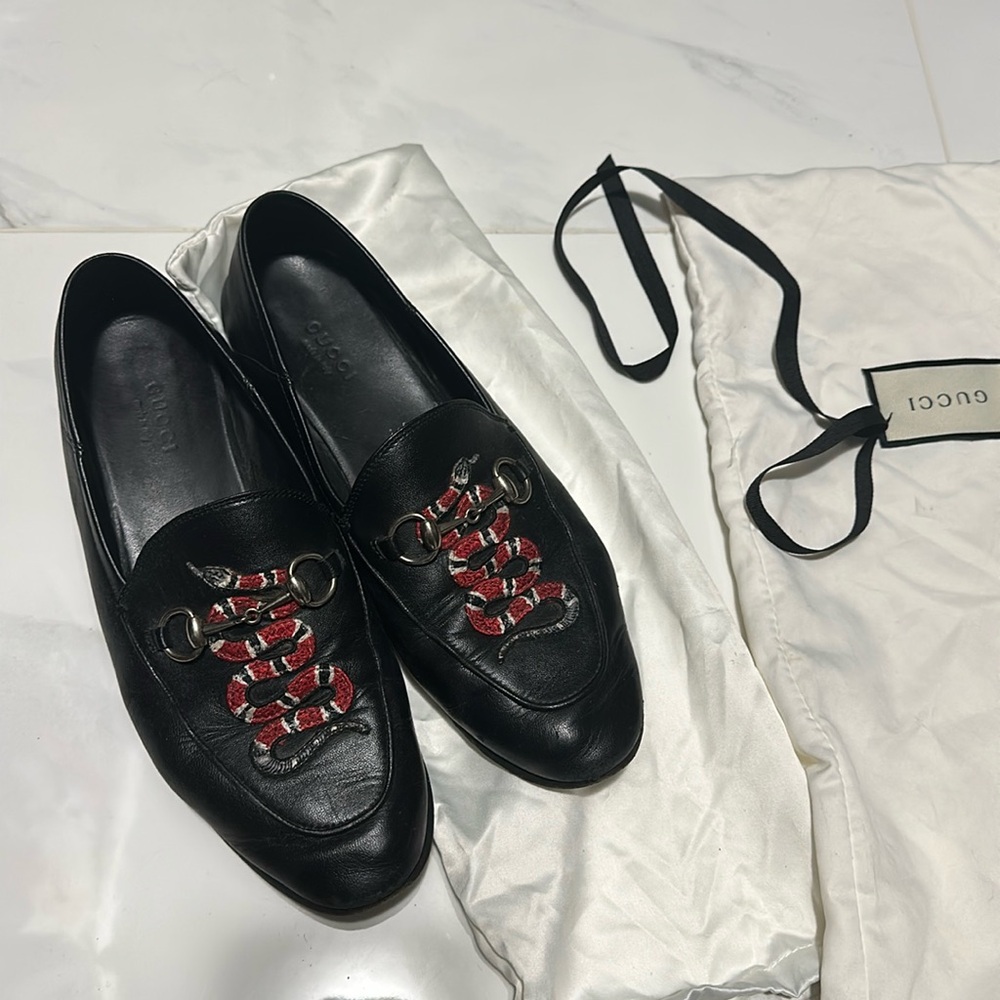 Gucci Serpent Snake black leather loafers